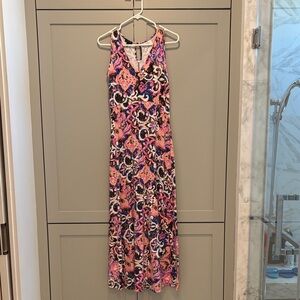 Sz XS Talbots Floral Pink and Black Maxi Dress